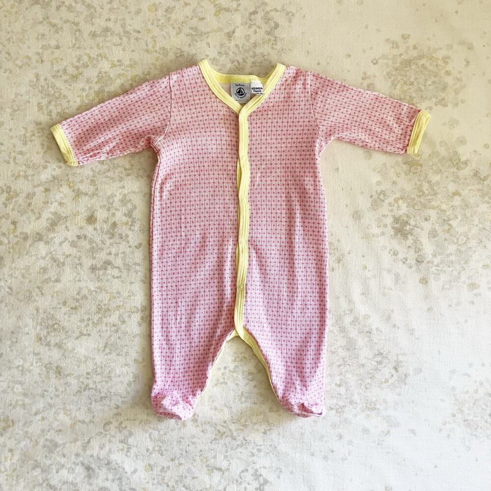 Petit Bateau Baby 1 Mos Front Snap Print Footie One Piece Long Sleeve Pink